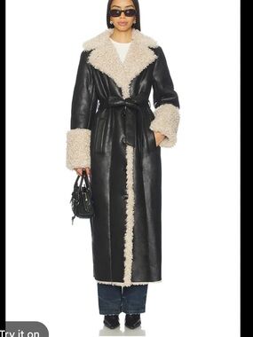 Faux Fur Trench Coat in Black & Beige asos size 12 woman’s NWOT